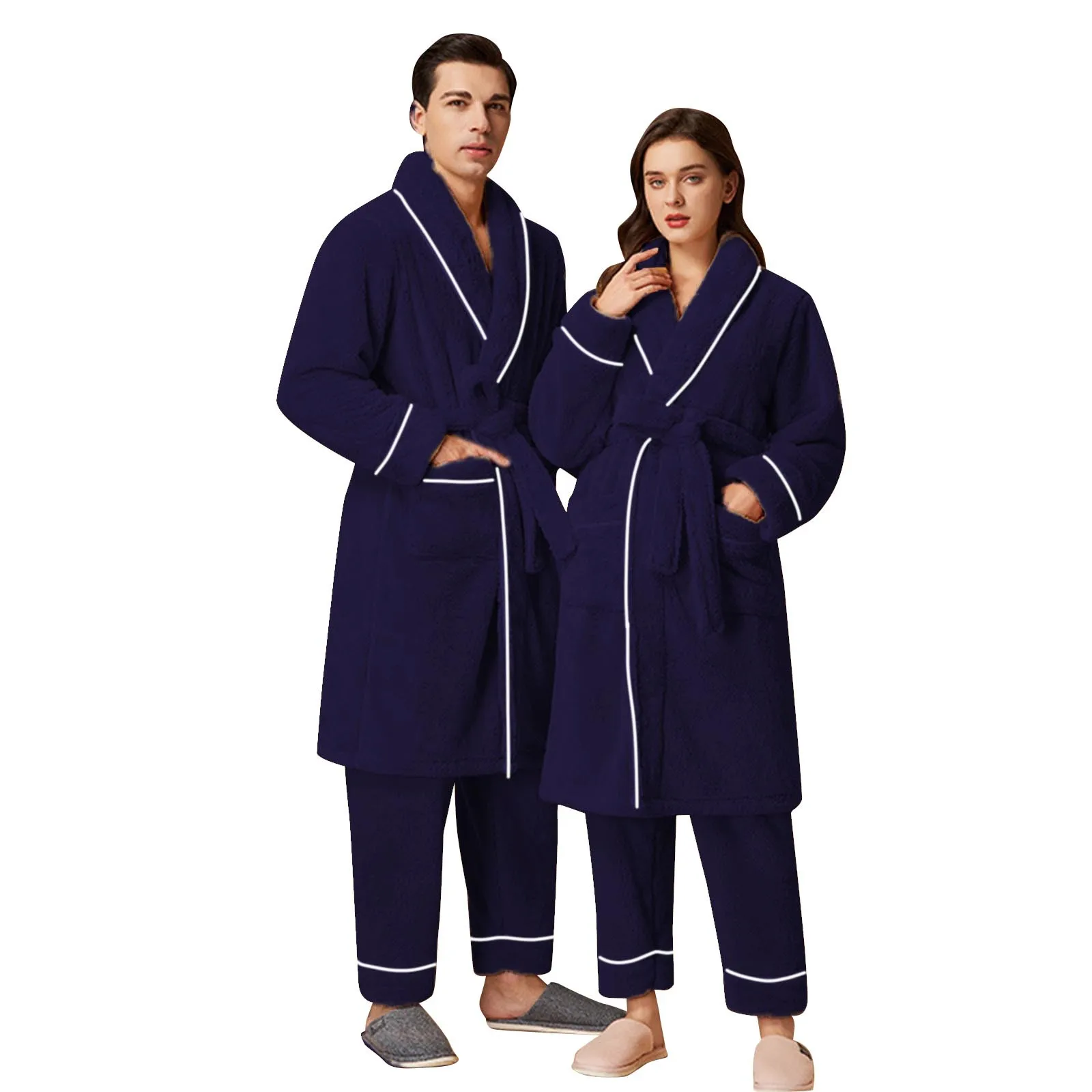 

Larger Size 4XL Autumn Winter New Sleep Suits for Men Women Unisex Robe Belted Bathrobe for Women Kintted Luxury Sleepwear 2PC