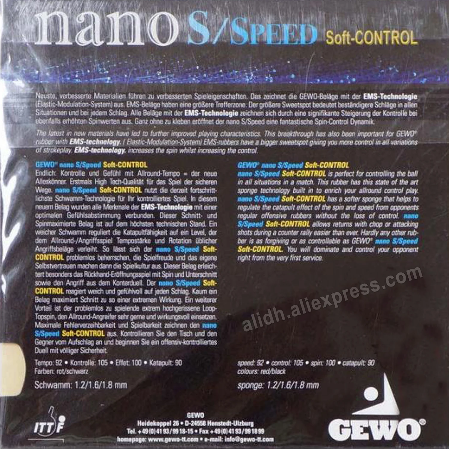 GEWO Nano S Speed Control Table Tennis Rubber pimples in Original Ping Pong Sponge