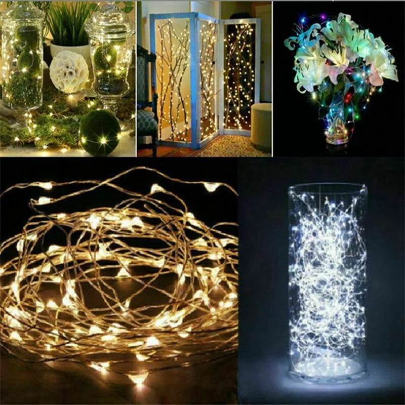 Fio de cobre LED String Light, Fairy Light, Alimentado por pilhas, Quarto, Jardim, Festa, Decoração de casamento, 1 m, 2 m, 3 m, 5 m, 10m, 1 pacote