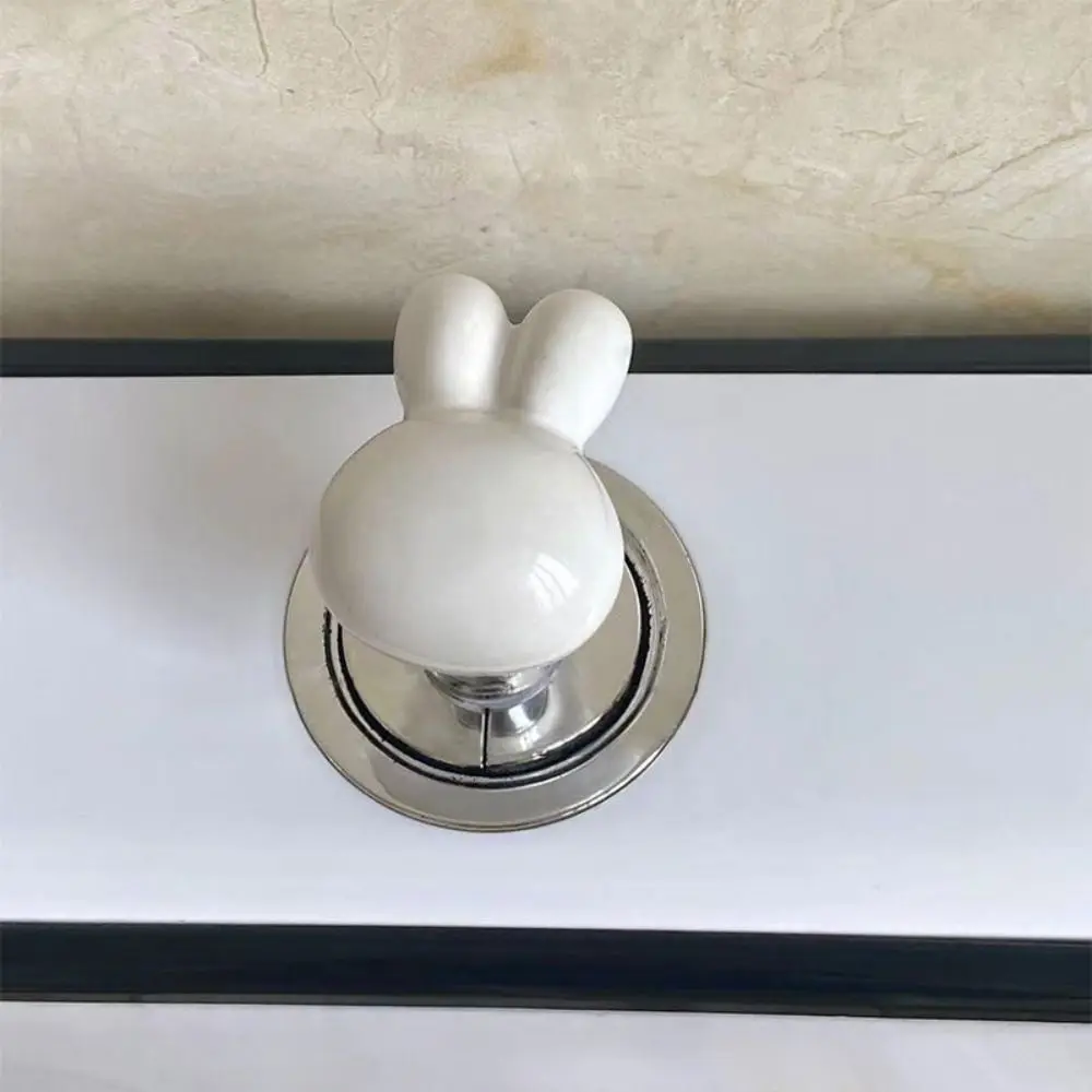 Cute Bunny Toilet Tank Button Labor-saving Nail Protection Furniture Handle Bathroom Accessories Plastic Toilet Press Button