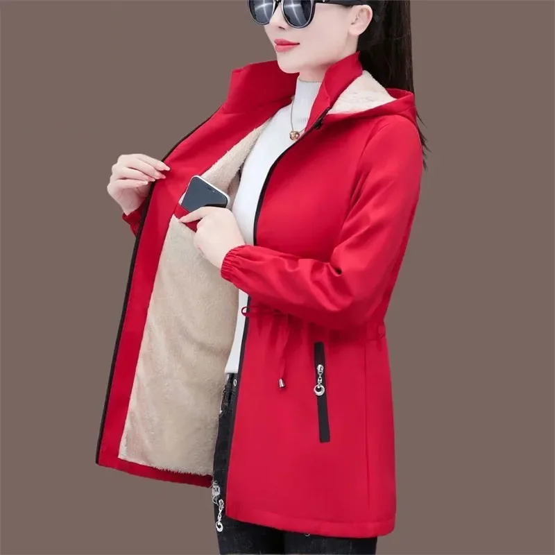 Damski płaszcz bawełniany z pluszową podszewką, średniej długości, jesienno-zimowy, wiatrówka, ciepła kurtka damska, top JJ150