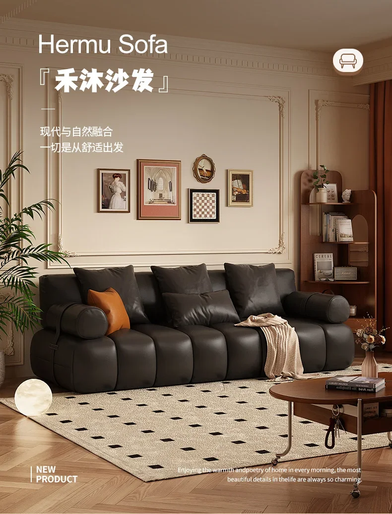 

Small apartment three-person straight row medium piano keys leather art sofa