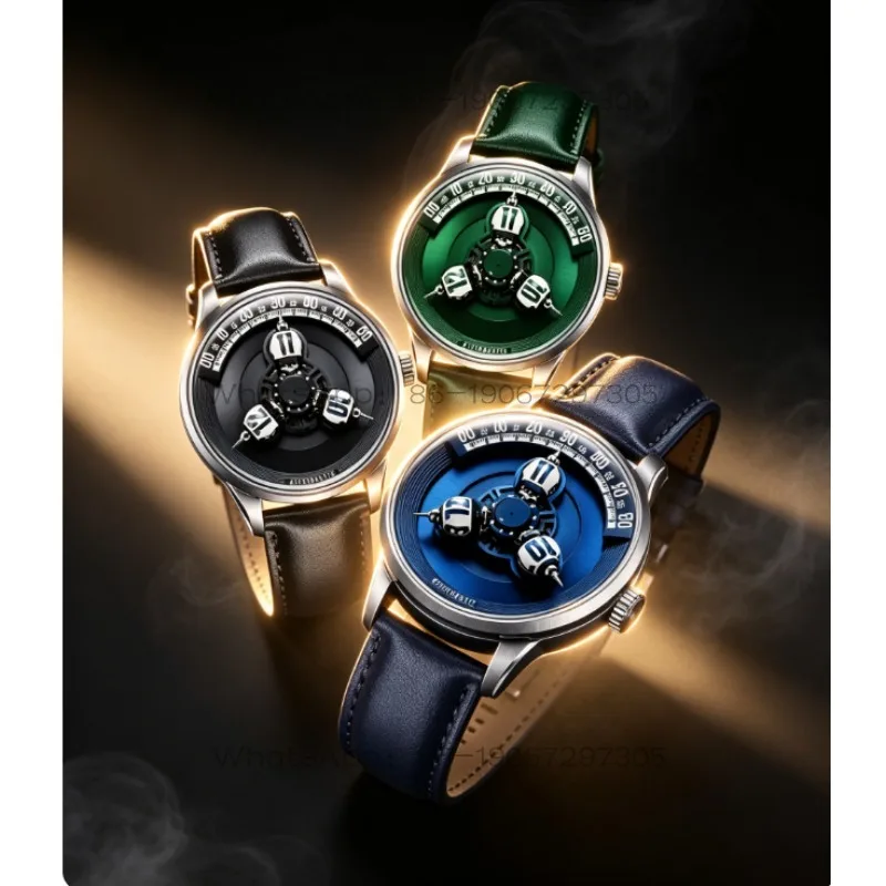 Futuristic Spherical 3D Star‑Wheel Automatic Mechanical Men Watch Rotating Display Luxury Business Male Wrist Watch