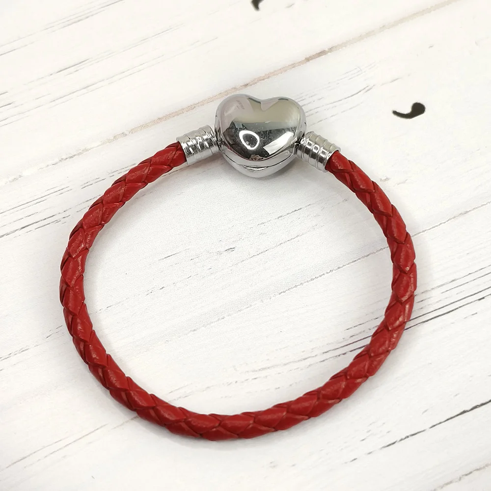 Stainless Steel Buckle Leather Charm Bracelet For Children Women Gift Fit Pandoraer Original Charm Beads DIY Brand Fine Jewelry