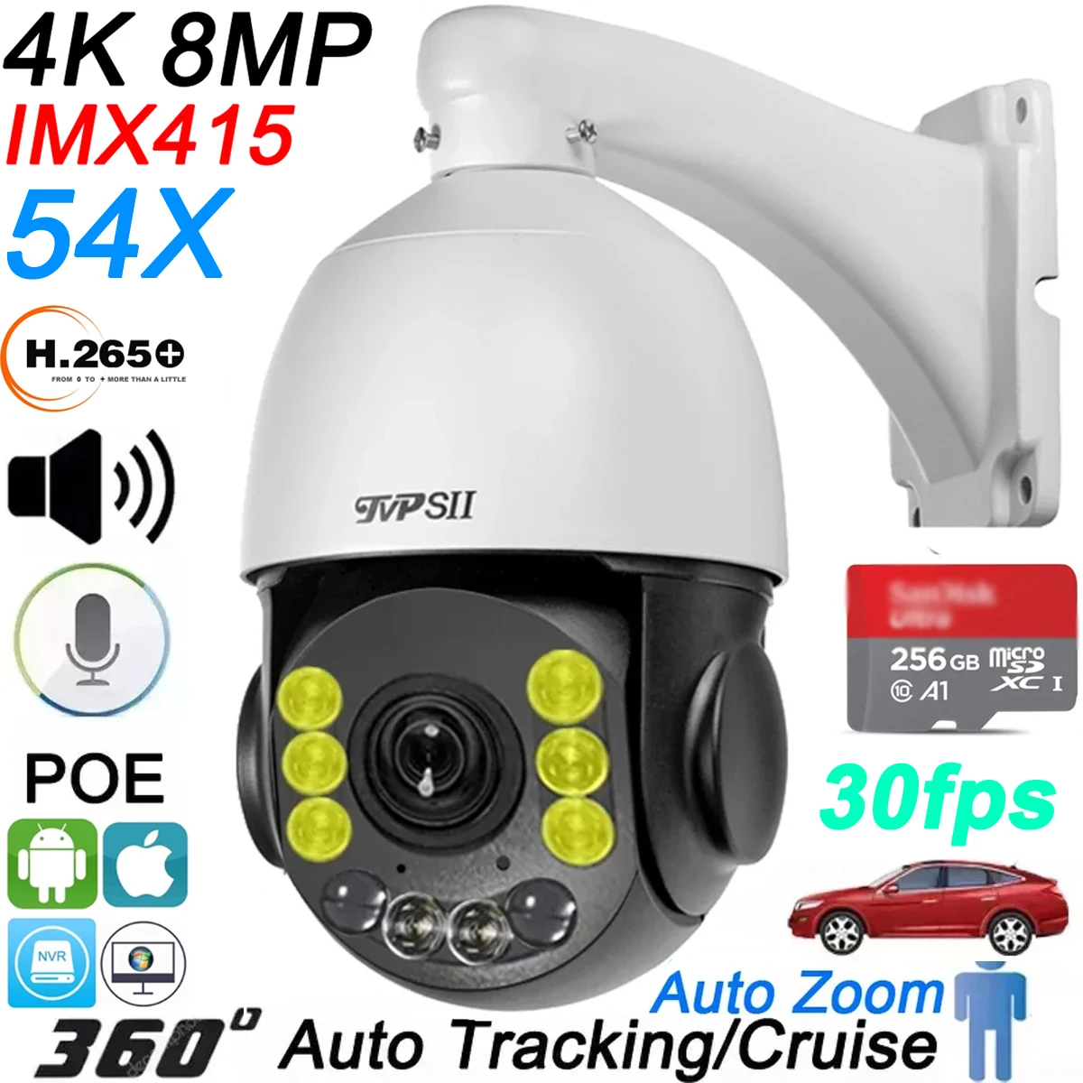 full-color-auto-tracking-30fps-in-tempo-reale-8mp-4k-15x-54x-zoom-ottico-rotazione-audio-outdoor-onvif-poe-ip-ptz-speed-doom-camera