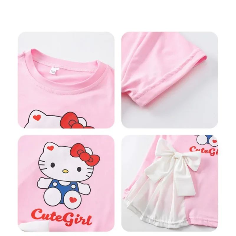 Summer Child Girls Hello Kitty Shirt Dresses Short Sleeve Tee Tops Children Baby Casual Cute Mini Short Dress Clothes Dropship