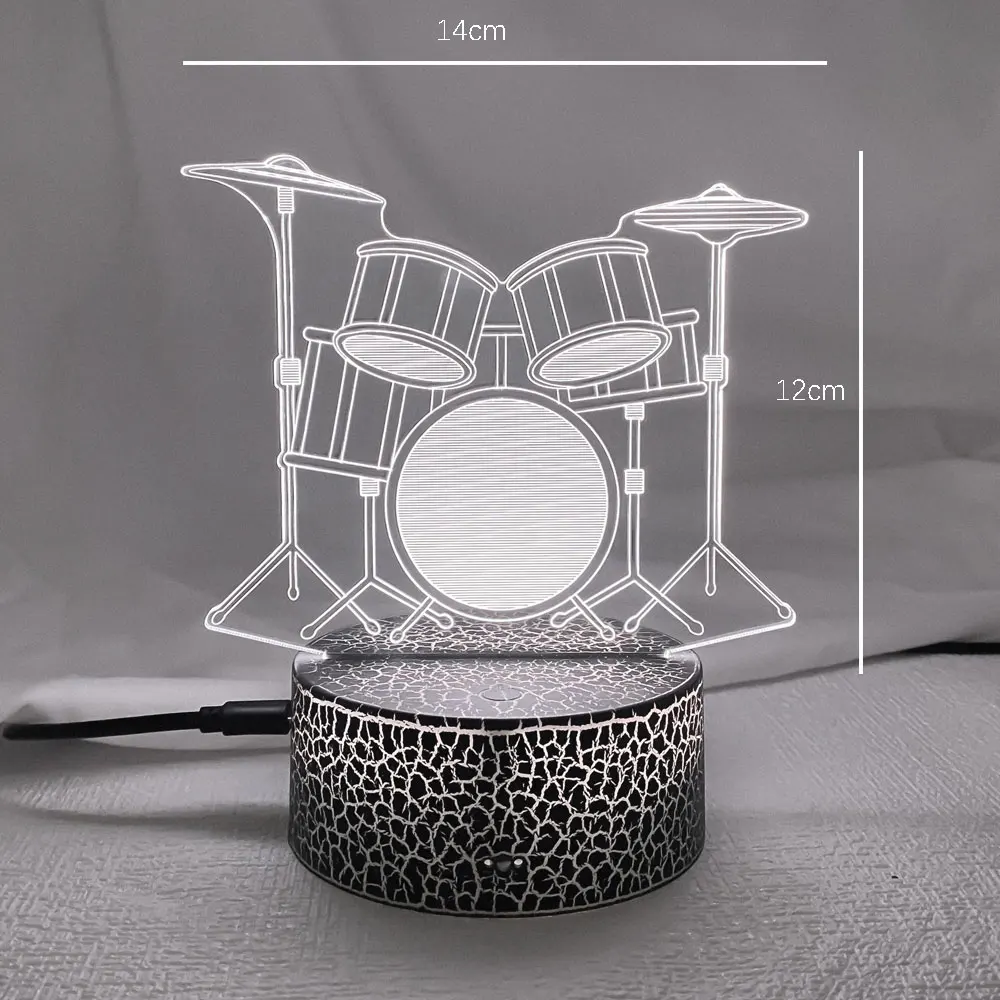 Creative Drum Set 3D Lamp 7 Color Change Remote/ Touch Switch LED 3D Night Light lights Musical Instruments Atmosphere lamp