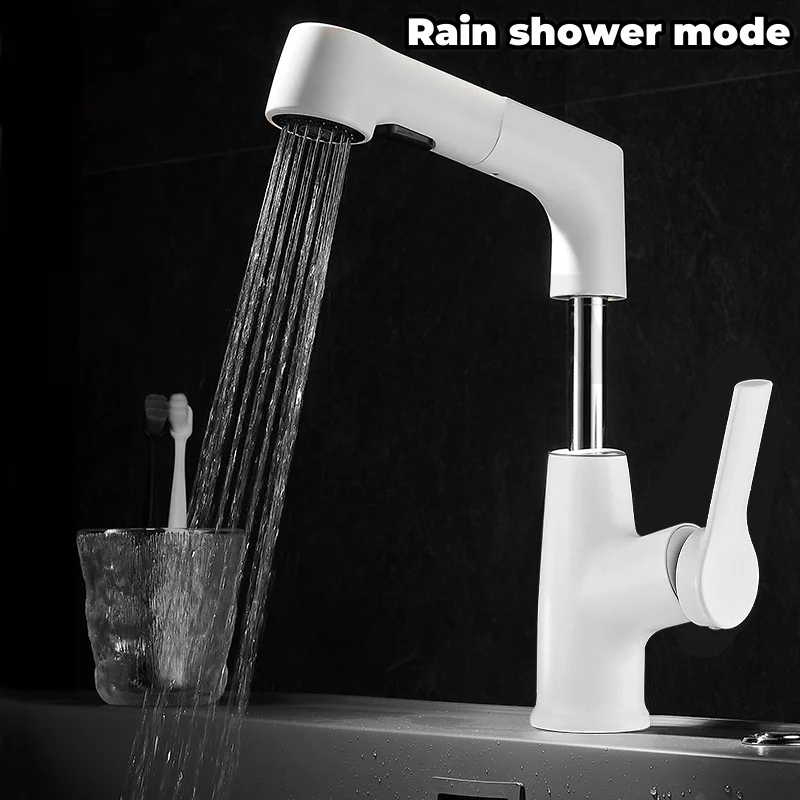 Pull-out White Basin Hot and Cold Water Bathroom Faucets Washbasin Faucets Bathroom Water Mixer Hand Wash Faucet