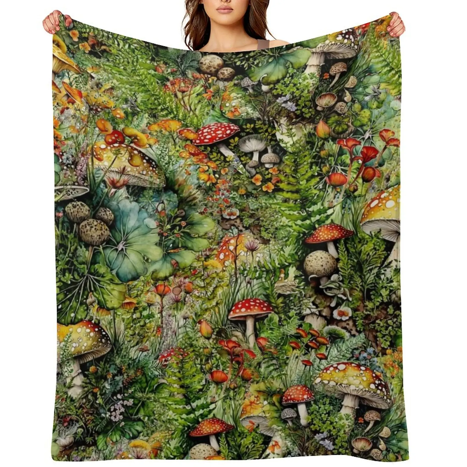 

Amanita Mushrooms and Flowers Collage Throw Blanket Decorative Sofas Furry warm for winter Thins Blankets