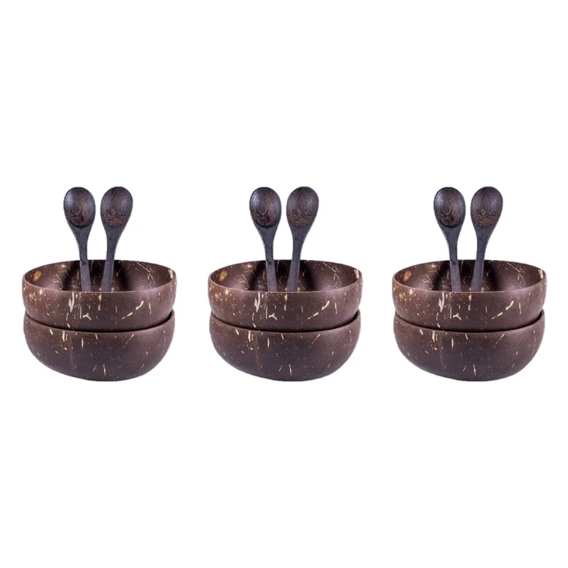 12X Coconut Bowls And Wooden Spoons For Serving Noodle,Pasta,Smoothie,Porridge,Handicraft Decoration Coconut Shell Bowl