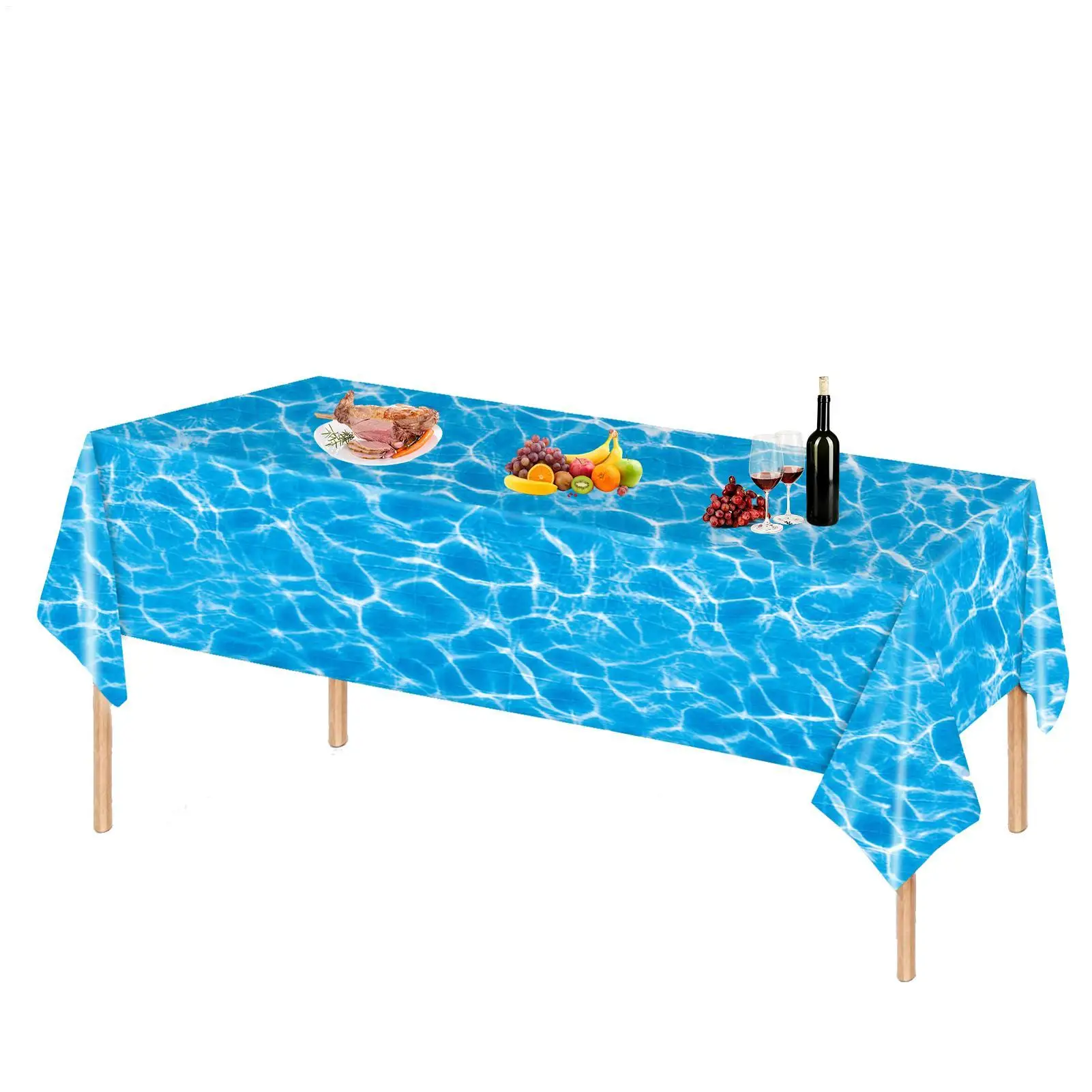 Blue Sea Ocean Theme Tablecloth Ocean Wave Table Cloth Happy Birthday Party Decor Kids Adult Summer Party Table Cover 137x274cm