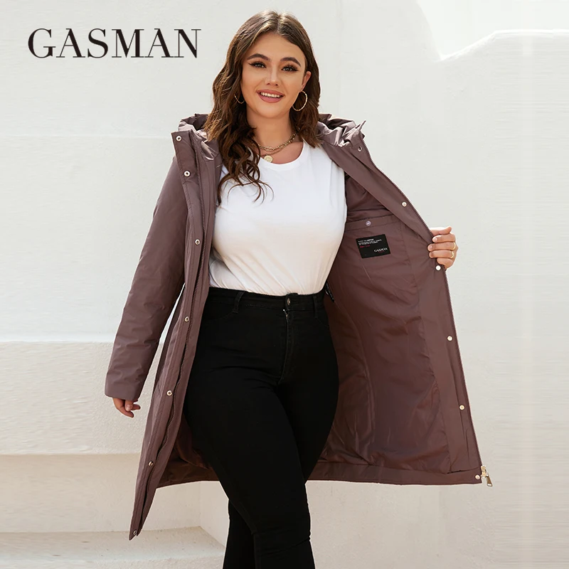 GASMAN women\'s jacket spring 2022 long Fashion Woman coat hooded waistline casual Outwear Brand High-Quality lady parkas 8293