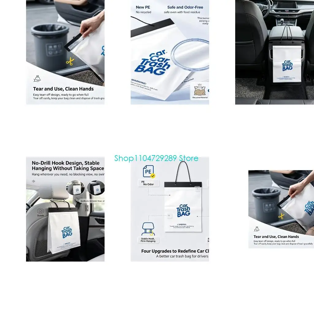 D8KE Car Trash Bags Disposable Garbage Bag with Drawstring and Adhesive Seal