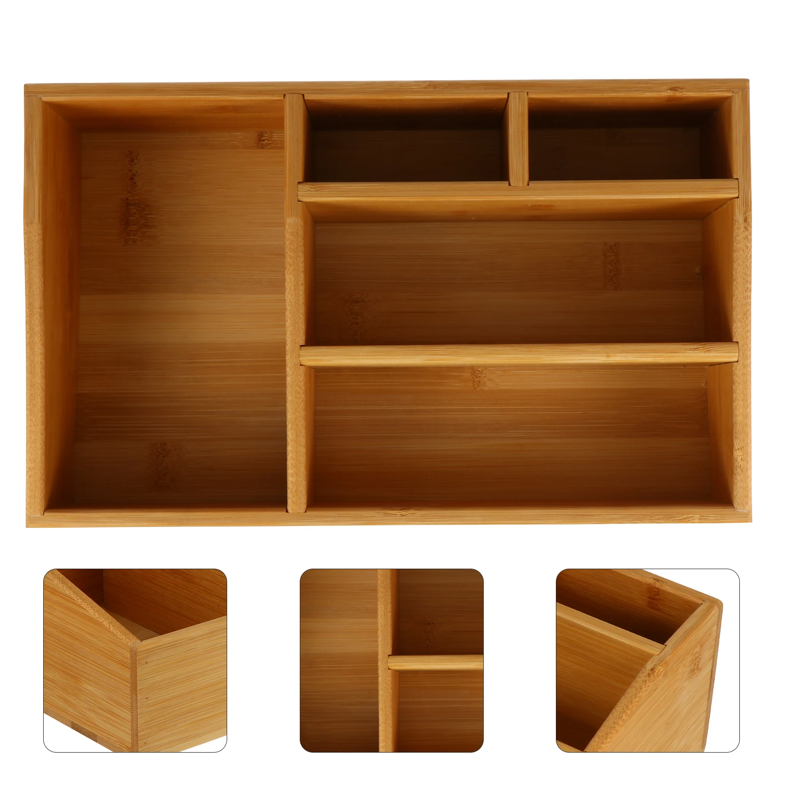 

Compact Desktop Storage Box Bamboo Multi-Grid Organizer Cosmetics Sundries Container Simple Structure for Office Bedroom