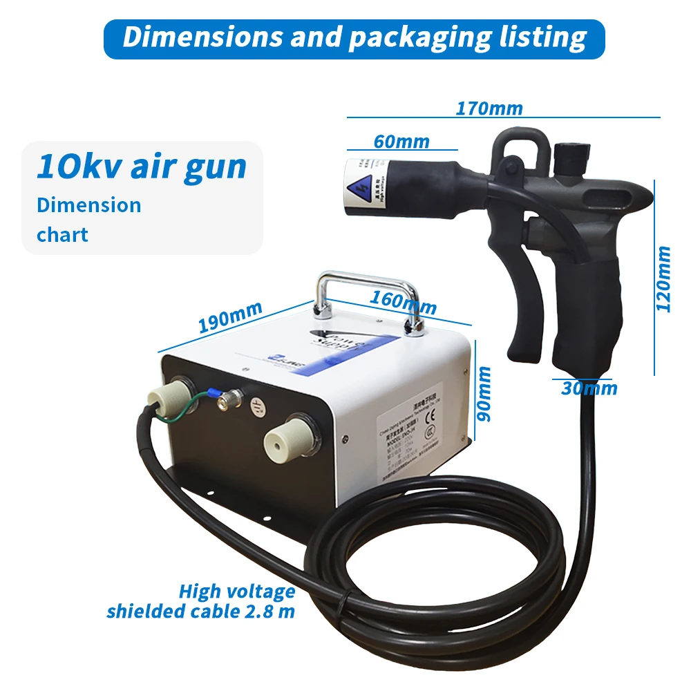 Ion Air Gun Anti-Static Industrial Dust Removal Air Gun Double-Needle High Voltage Ion Generator 110V/220V