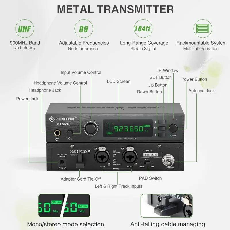 ワイヤレスインイヤーモニター,本物のステレオデバイス,uhf iem,ミュージシャン用モニター,89周波数のメタルステージモニター