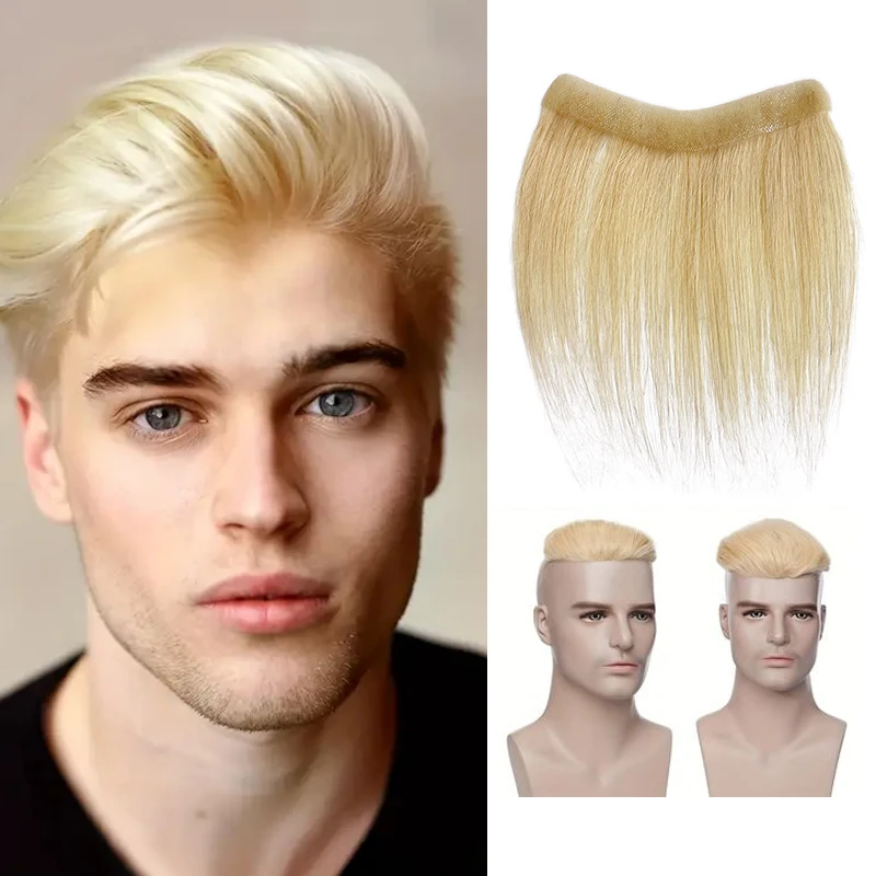 613 6 pollici Uomini PU Pelle V Loop Anteriore Parrucchino Linea Sottile 100% Parrucche Dei Capelli Umani Capelli di Remy Sistema di Sostituzione Maschile Parrucche Invisibili