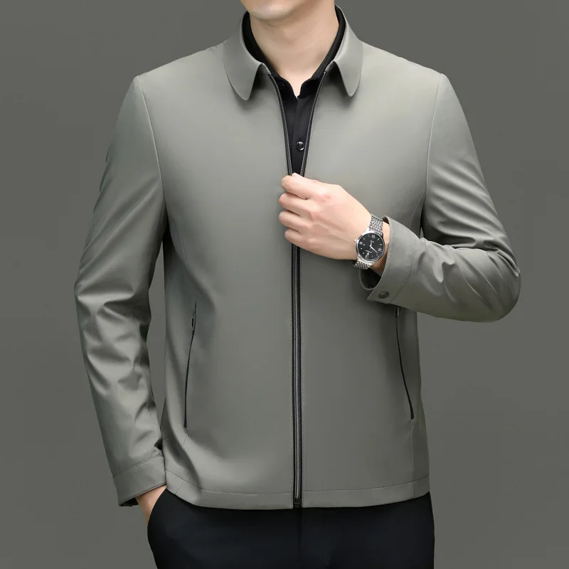 Men Lapel Collar Motorcycle Racing Jacket, Spring New Elegant High-end Texture Coat, Business Casual Daily Commuter Outerwear