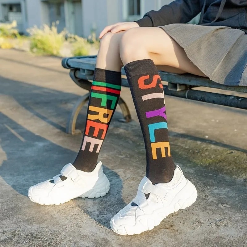 Women's Street style Sock Korean Long Calf Fashion Letter Sock Classic Socks Comfortable Women High Tube Sock Students Girl Gift