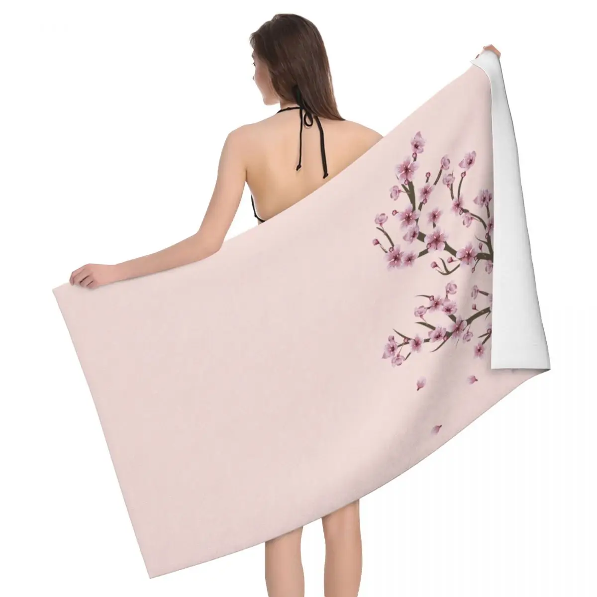 Custom Blooming Sakura Quick Drying Microfiber Beach Bath Towel Soft Linen Japanese Floral Cherry Blossom Pool Bathroom Towels