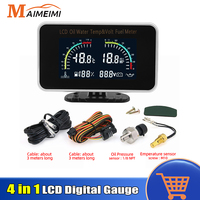 4 IN 1 LCD Digital Multifunctional Car Gauge Water Temp + Oil Press + Fuel Level + Voltage With Sensor Universal For Car 12V24V