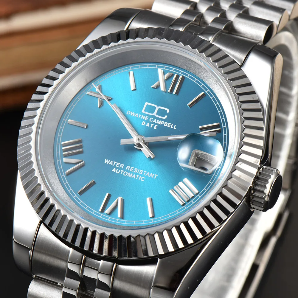 موضة 40.5 مللي متر قطر العرض الروماني مضيئة الياقوت الزجاج ساعة رجالي مقاوم للماء NH35 حركة ساعة رجالي