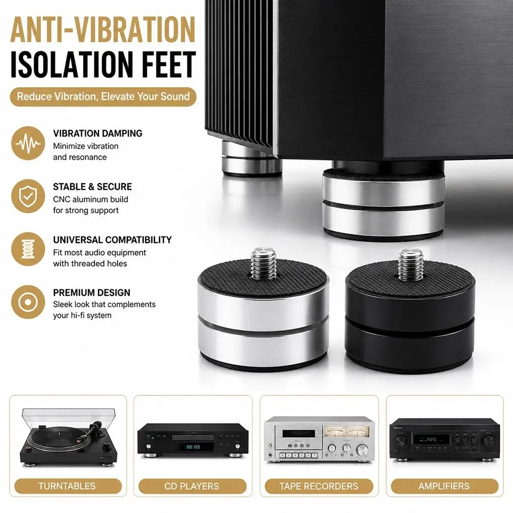1Pcs 39x31mm HiFi Audio Isolation Feet Aluminum Magnesium Alloy CNC Machined Anti Shock Absorber Feet Anti Slip Anodized