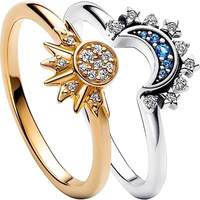 2pc/set Summer Couple Ring Set Sky Blue Sparkling Moon and Sun Ring  New Women's Stackable Finger Set Engagement Jewelry