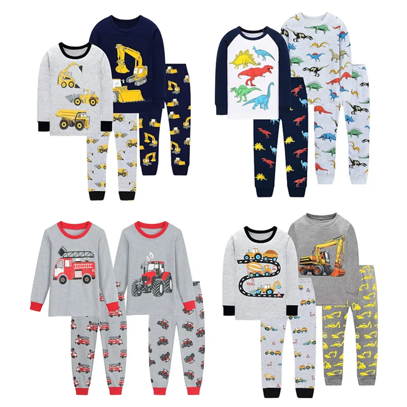 Little Hand Little Boys Pajamas Set 4 Pieces Long Sleeve PJs Sets Toddler Truck Dinosaur Print Cotton Sleepwear for 2-7T Kids