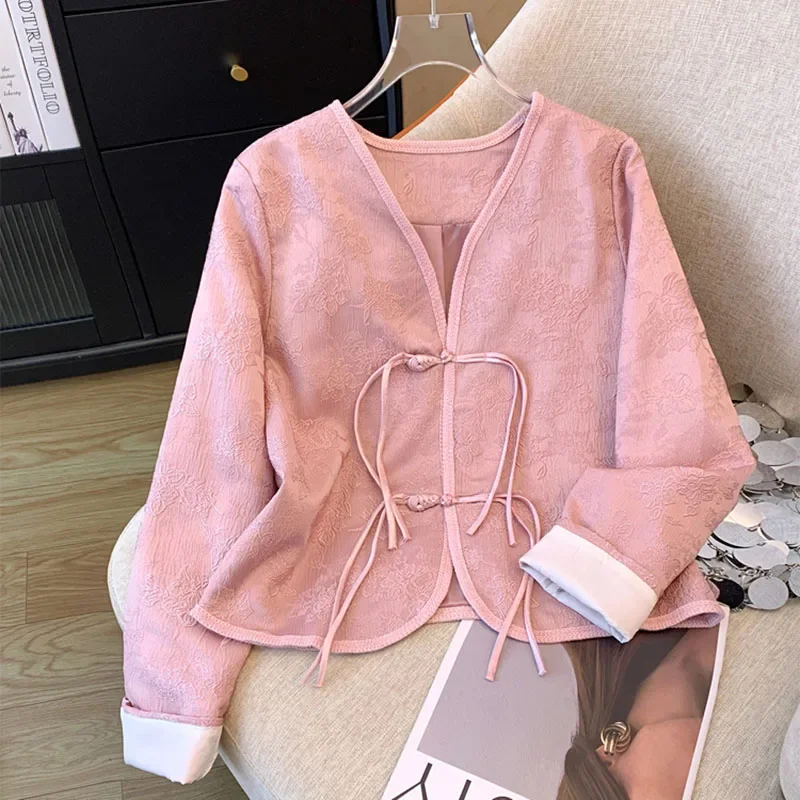

Elegant Women Chinese Style Tang Clothes Jacquard Coat Autumn Spring Costume Short Jacket Improved Tang Clothing Outwear XQ49