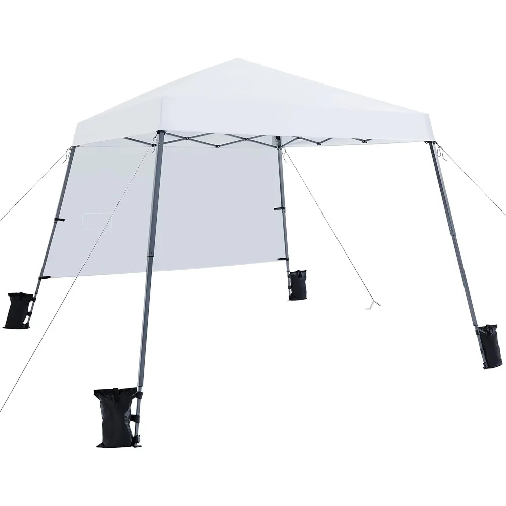 10x10 Base Portable Easy One Person Setup Folding Shelter Compact Lightweight Slant Leg Canopy with 1 Sidewall, 8x8 Top, White