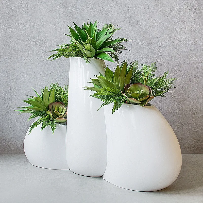 Modern Nordic combination fiberglass floor-to-ceiling large vase hotel sales office model room decoration flower arrangement