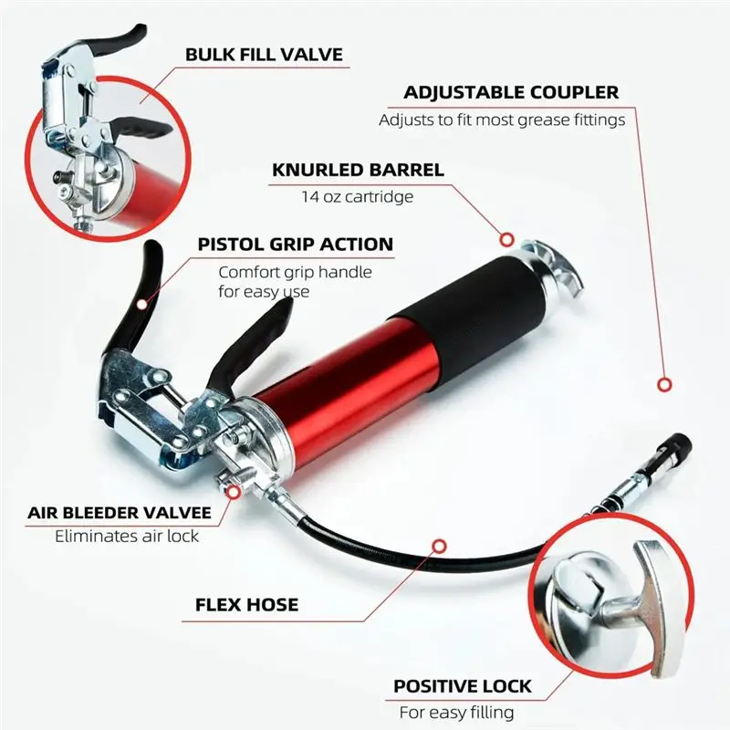 Mar.Manual Pistol Grip Grease Gun Set Aluminum Alloy Mini Grease Gun High-Pressure Pumping 7000PSI Grease Filling