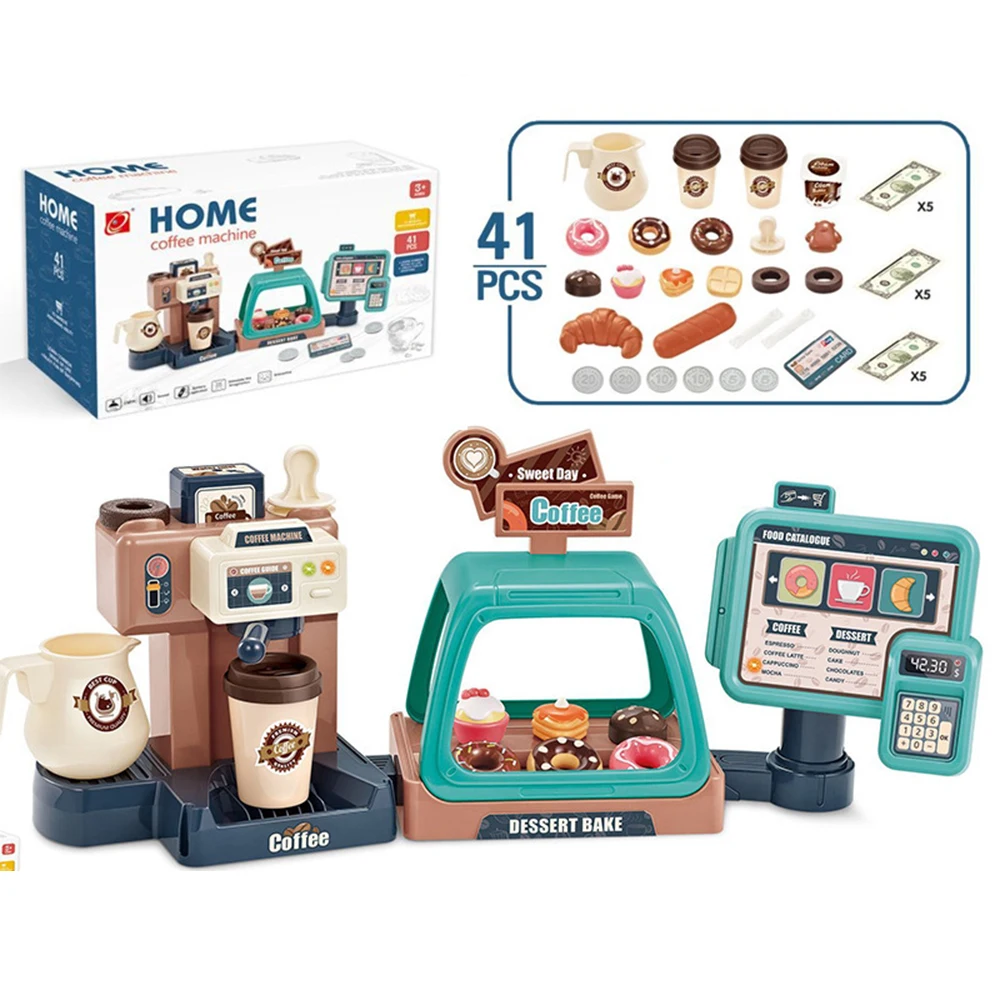 3 In 1 Coffee Machine Toy Set Kitchen Toys Simulation Food Bread Coffee Cake Pretend Play Shopping Cash Register Toys For Kids