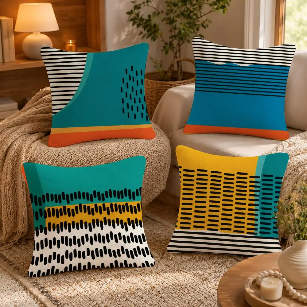 Colorful Neutral Geometric Cushion Cover Soft Short Plush Pillow Case Double Sided Print Washable Sofa Bed Home Decor Gift