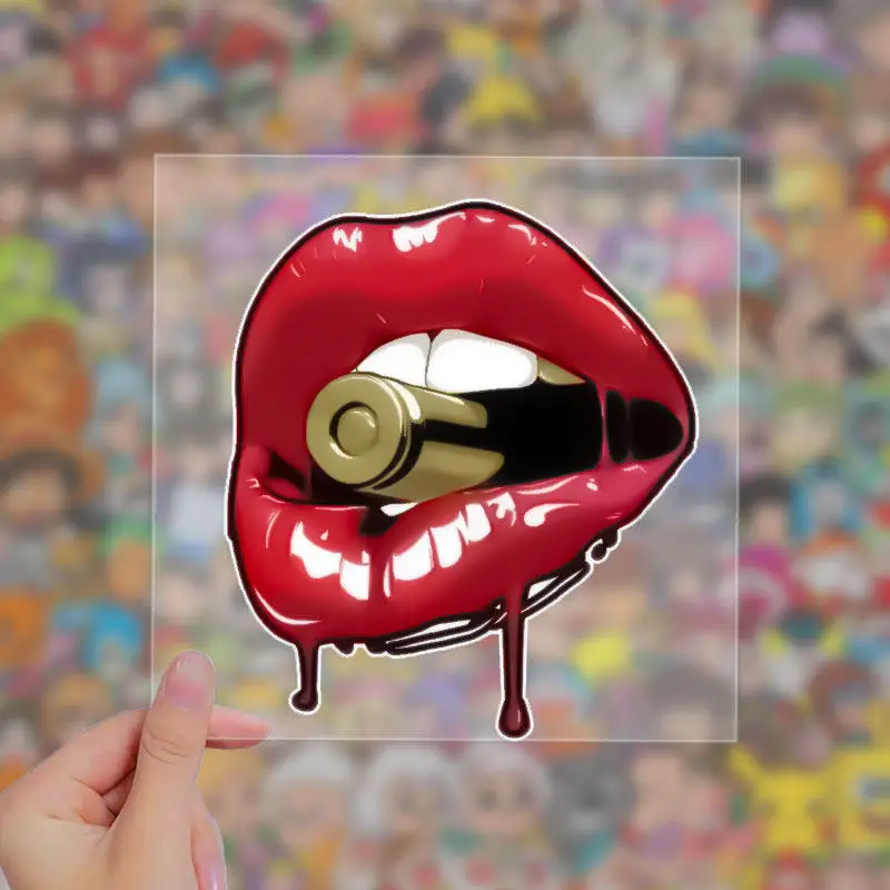 2D Flat Red Lips Graphic Vinyl Sticker 1Pc, Waterproof UV Resistant, for Car Luggage Phone Cup Decor, Holiday Gift