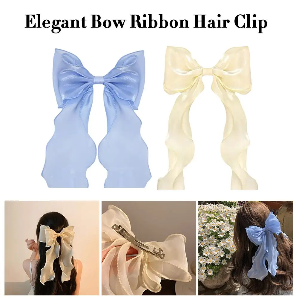 

Elegant Gauze Bow Ribbon Hair Clip Fashion Simple Solid Spring Headband Girls Clip Hair Retro Korean Women Accessories Z2O6