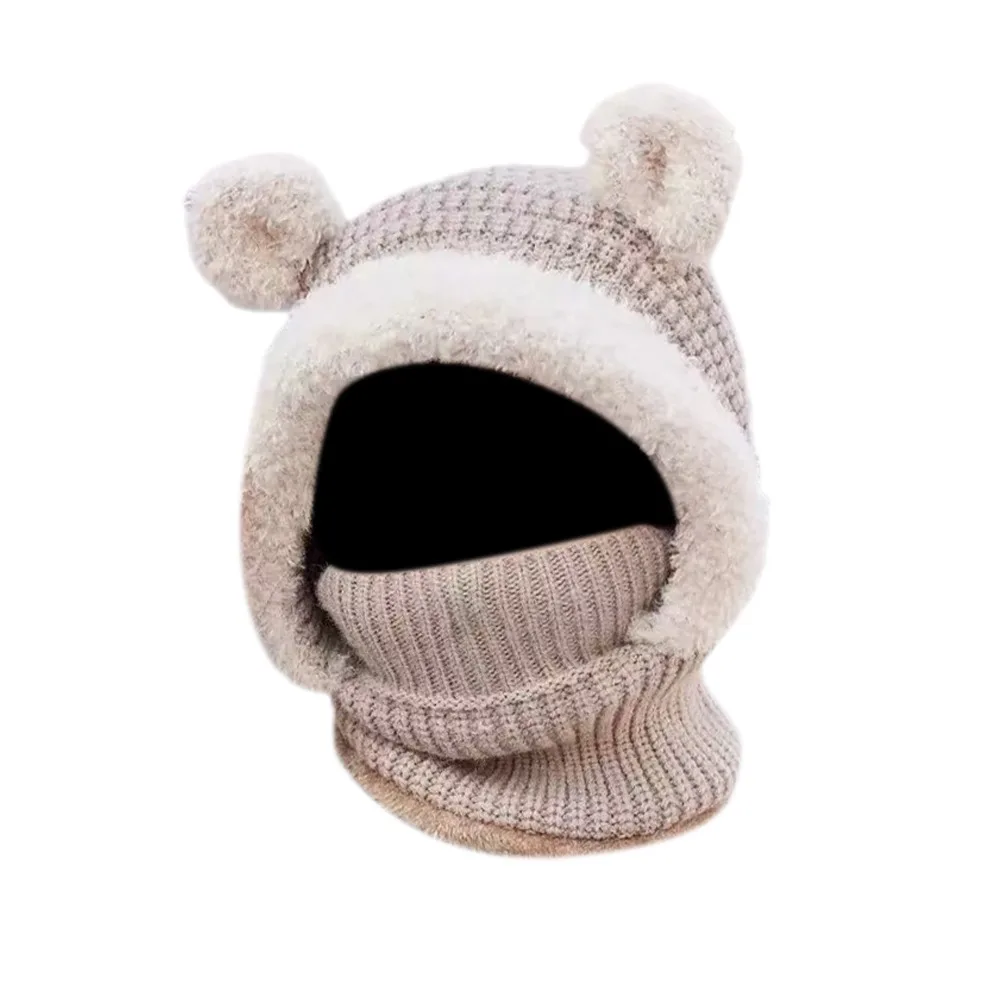 

New Woolen Kids Winter Hat Windproof Ear Protection Hooded Cap Adjustable Neck Warmth Cover Winter