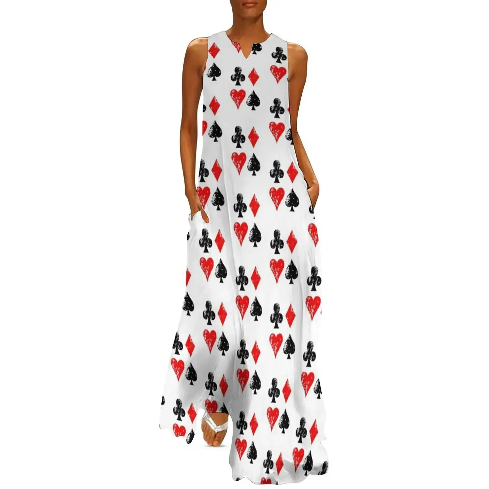 

playing cards distressed retro gambling hearts spades Design Long Dress luxury woman evening dress Dress