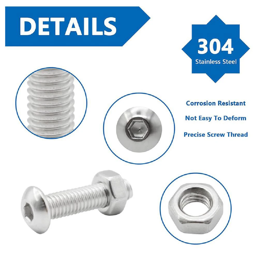 Stainless Steel Hex Socket Screws Kit 500 Pieces M3/M4/M5 with Nuts and Washers for Electronics Appliance and Furniture Repair