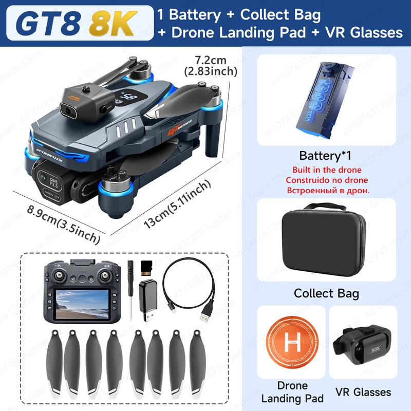 Nieuwe GT8 Drone 8K Professionele HD Dubbele Camera Scherm Afstandsbediening 5G WIFI Borstelloze Motor Obstakel vermijden Opvouwbare Quadcopter Speelgoed