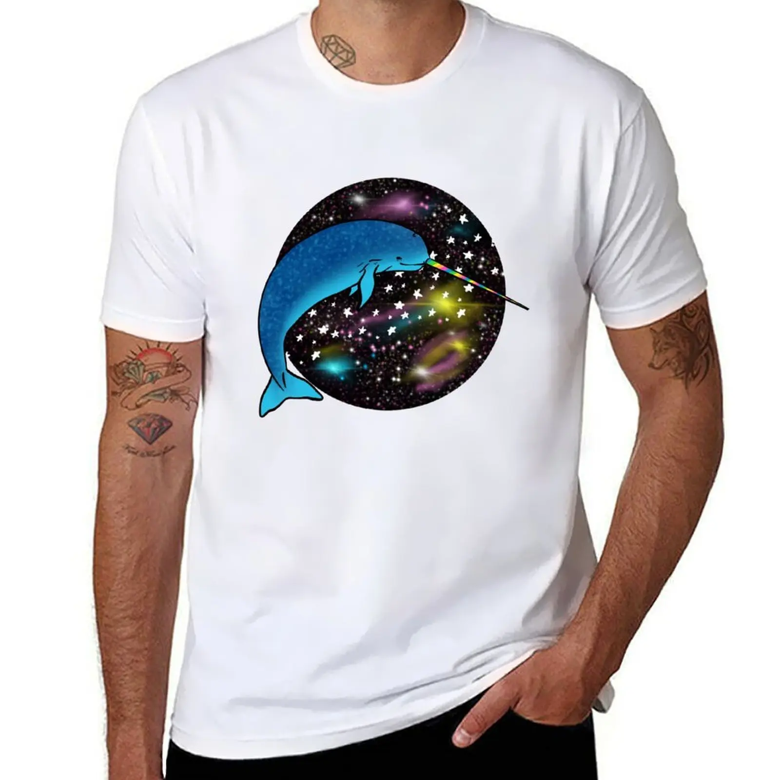 

Футболка Rainbow Narwhale, незаменимая футболка, мужские футболки, облегающая футболка