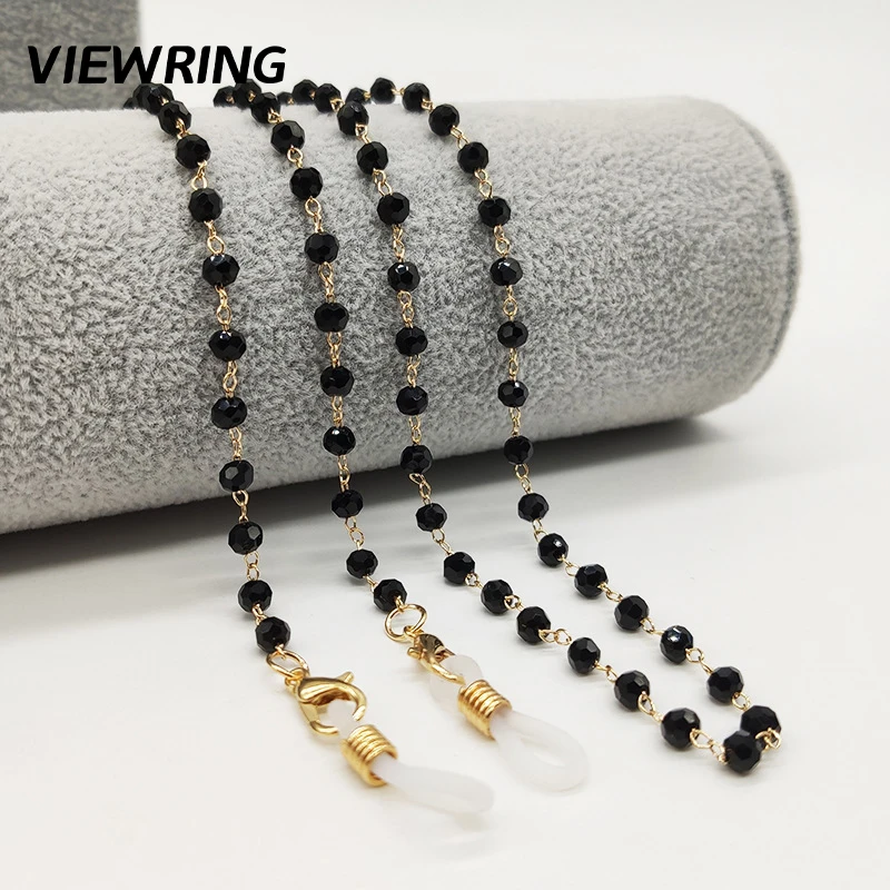 Viewring Black Bead Sunglasses Chain Gold Plated Metal Anti-lost Glasses Lanyard Women Fashion Eyewear Mask Holder Necklace
