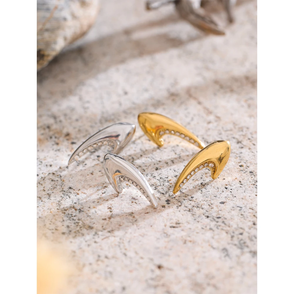 Yhpup Stylish Unique Stainless Steel Zirconia Geometric Stud Earrings Gold & Platinum Plated Versatile Popular Daily Jewelry