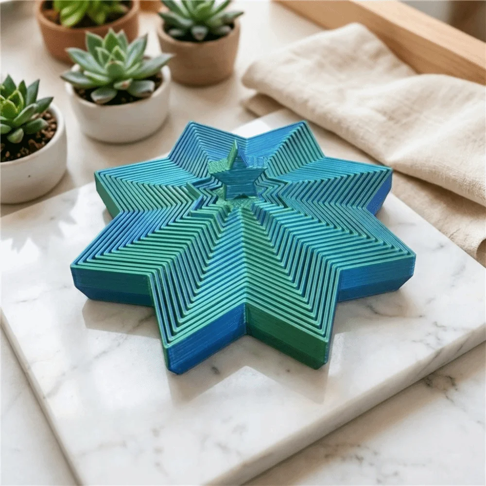 Spiral Octagonal Christmas Tree Spiral 3D Printed Relaxation Fractal Fidget Star Model Stretching Funny Visual Illusion Hexagon
