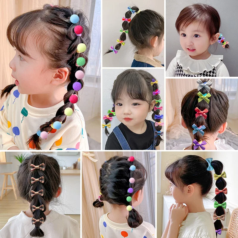 20Pcs/Set Colorful Nylon Small Elastic Hair Bands Kid Cute Bow Ties Ponytail Holder Headband Children Hair Accessories for Girls