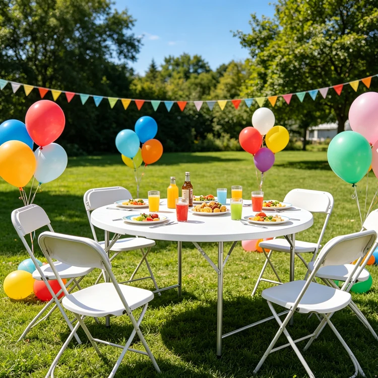 180CM Common Use White Round Banquet Table For Outdoor Wedding Party Plastic Folding Dining Table With Legs Fold And Lock