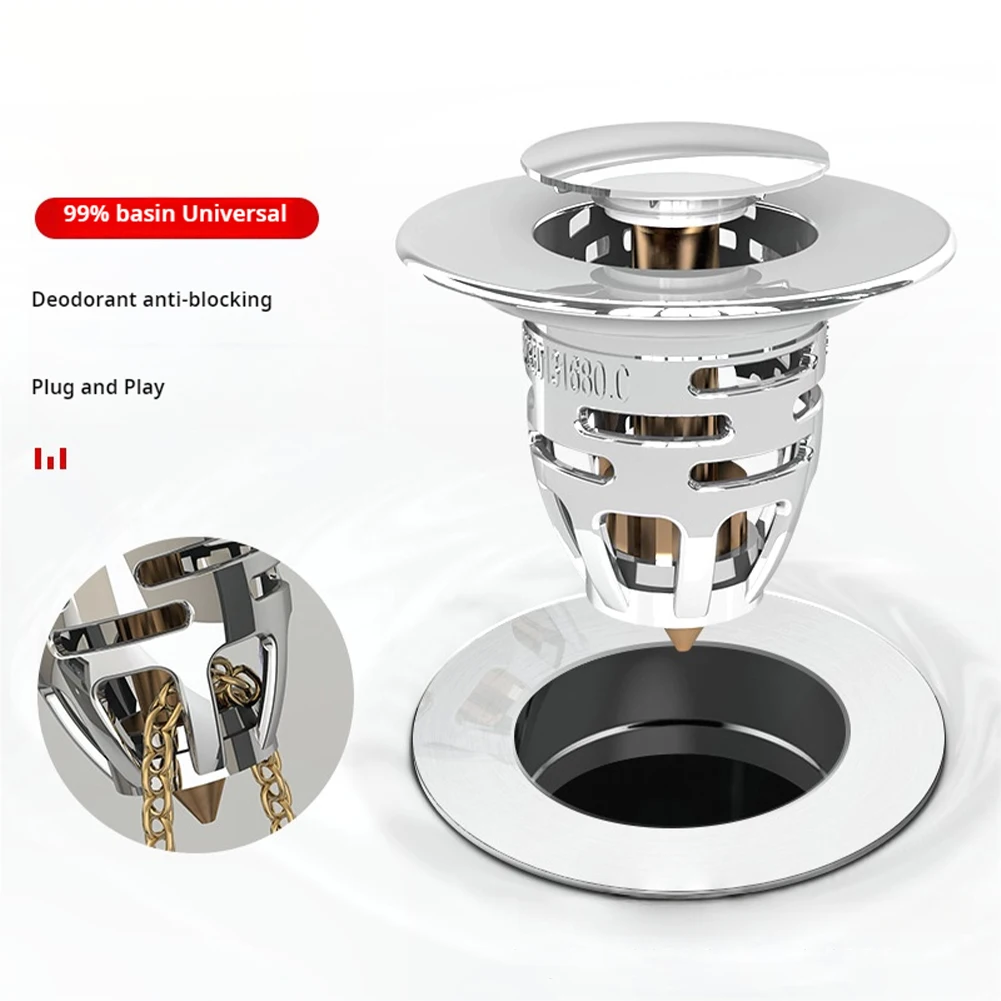 Universal Stainless Steel Basin Pop-Up Bounce Core Basin Drain Filter Hair Catcher Sink Strainer Bathtub Stopper Bathroom Tool