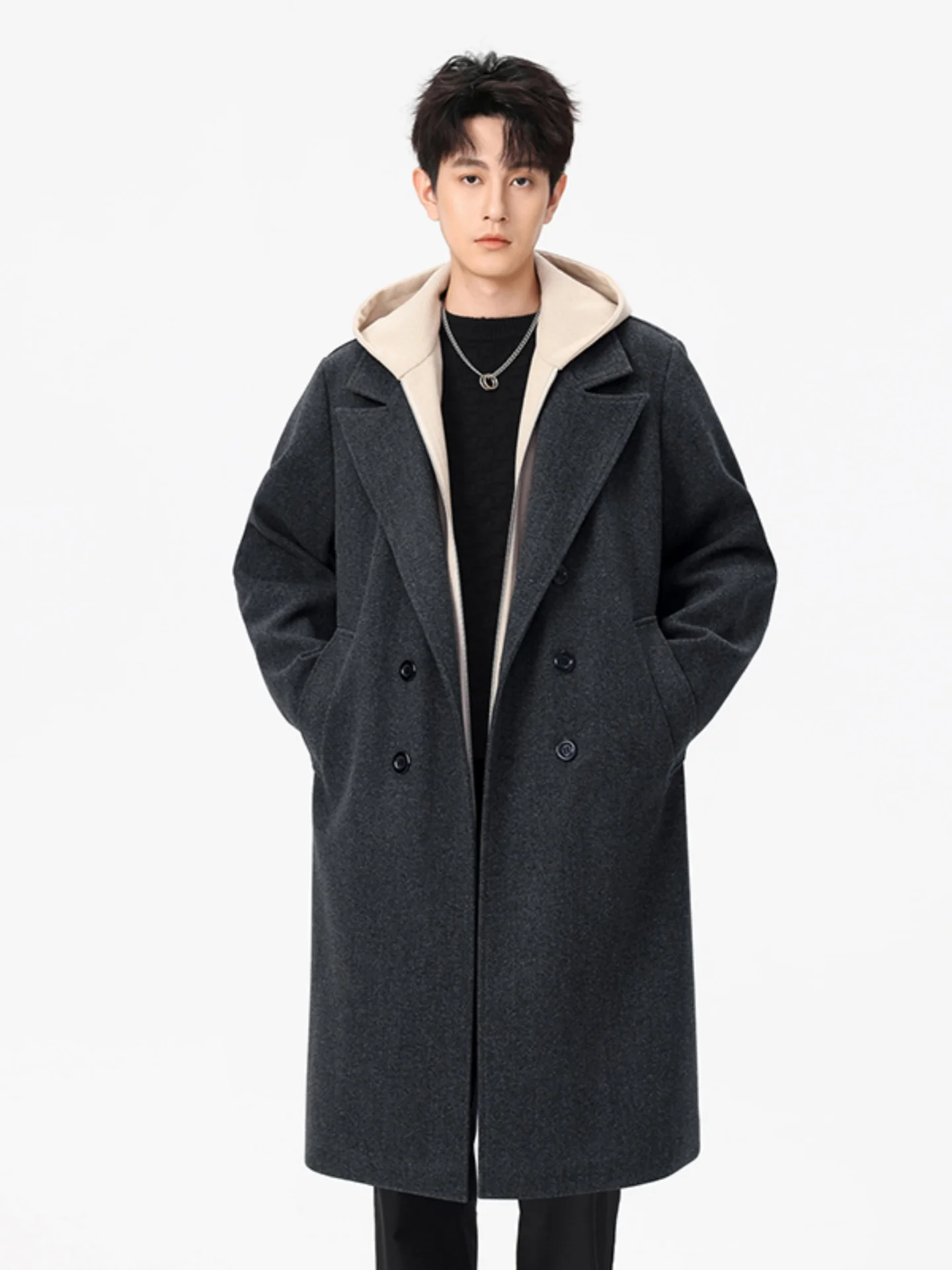 

Мужское шерстяное пальто средней длины, осенне-зимнее, в британском стиле, повседневное, модное, теплое, из полиэфирного волокна, двубортное