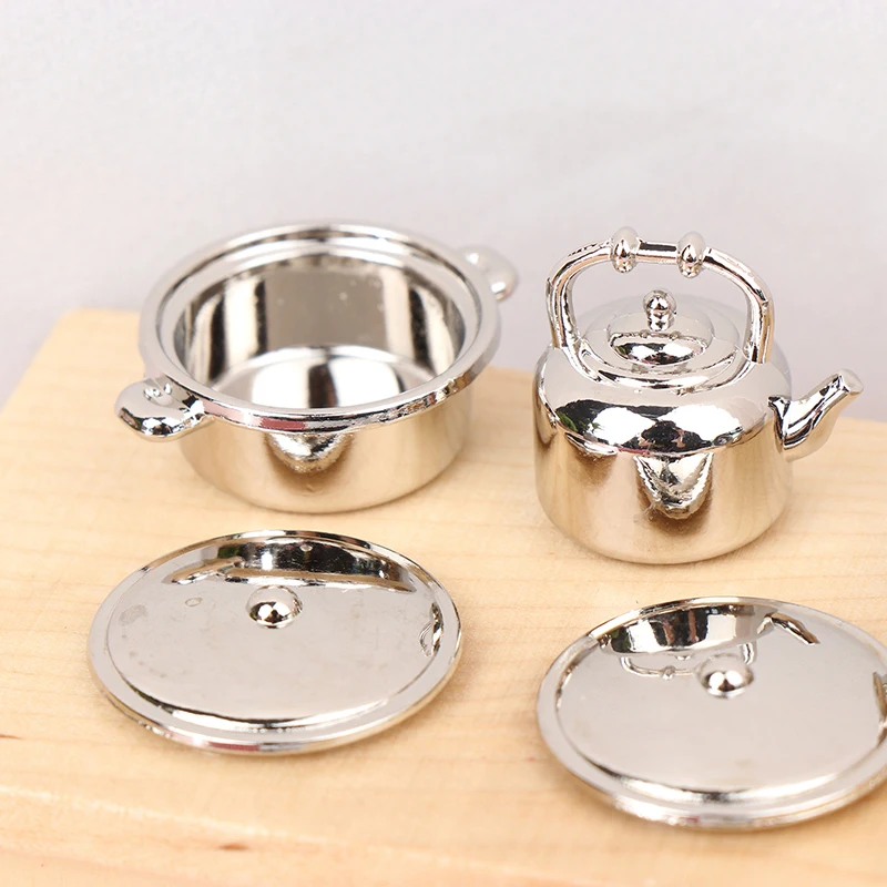 【F】4/6Pcs Dollhouse Miniature Alloy Kitchenware Model 1/12 Mini Kitchen Pot Spatula Decor Kitchen Cooking Toys Accessories